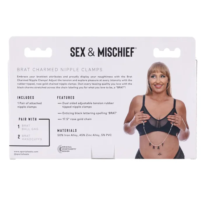 Sportsheets Female Sex Toys Sex Mischief Brat Charmed Nipple Clamps Rose Gold with 45 cm Chain Sportsheets Female Sex Toys Sex Mischief Brat Charmed Nipple Clamps Rose Gold with 45 cm Chain