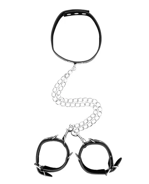 Shots Shots Ouch Black White Bonded Leather Collar Whand Cuffs Anal